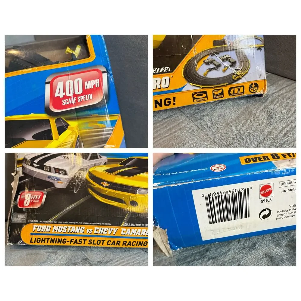 Mattel Hot Wheels RC Ford Mustang vs Chevy Camaro Slot Car Racing Set 2010 READ